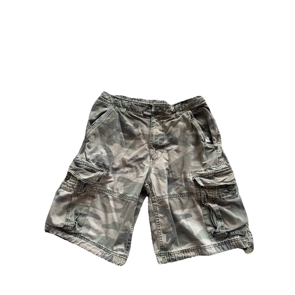 Vintage Mens Y2K Camo Print Grunge Distressed Cargo Shorts punk skater Size 34